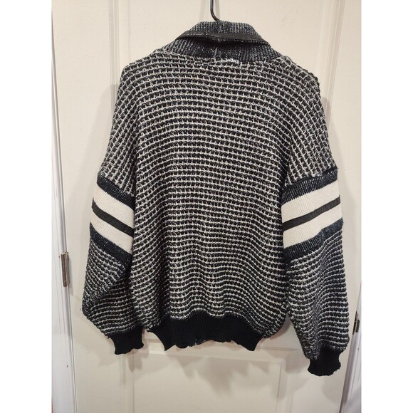 Men's Vintage Gabrielle Boxy Cardigan Sweater Black White Small - Picture 3 of 7